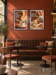 Cafe — set of two commercial artworks in Black frames.