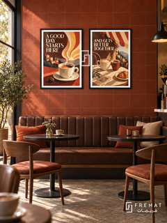 Cafe — set of two commercial artworks in Black frames.