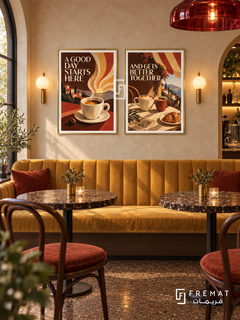 Cafe — set of two commercial artworks in Gold frames.