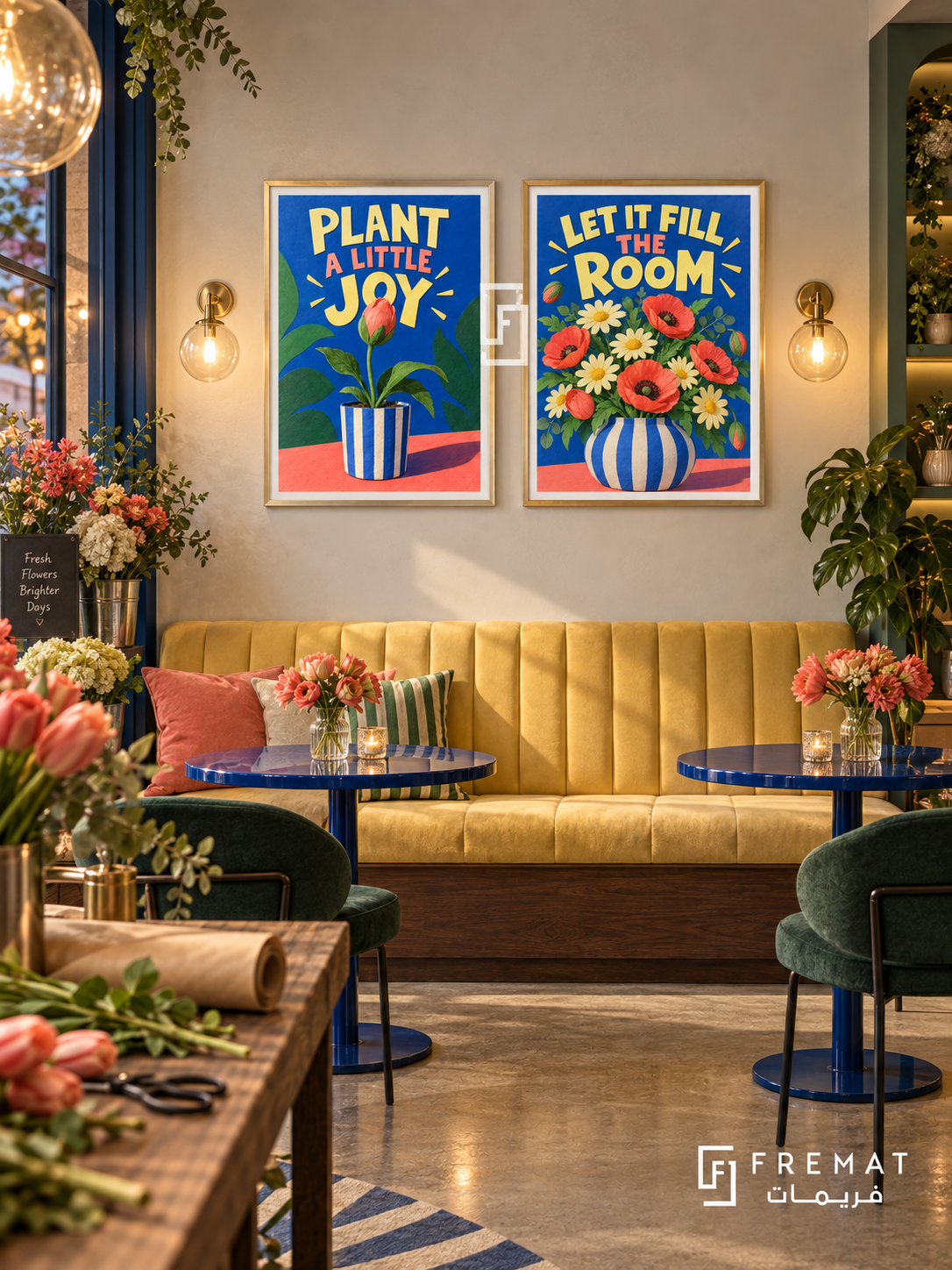 Florist — set of two commercial artworks in Gold frames.