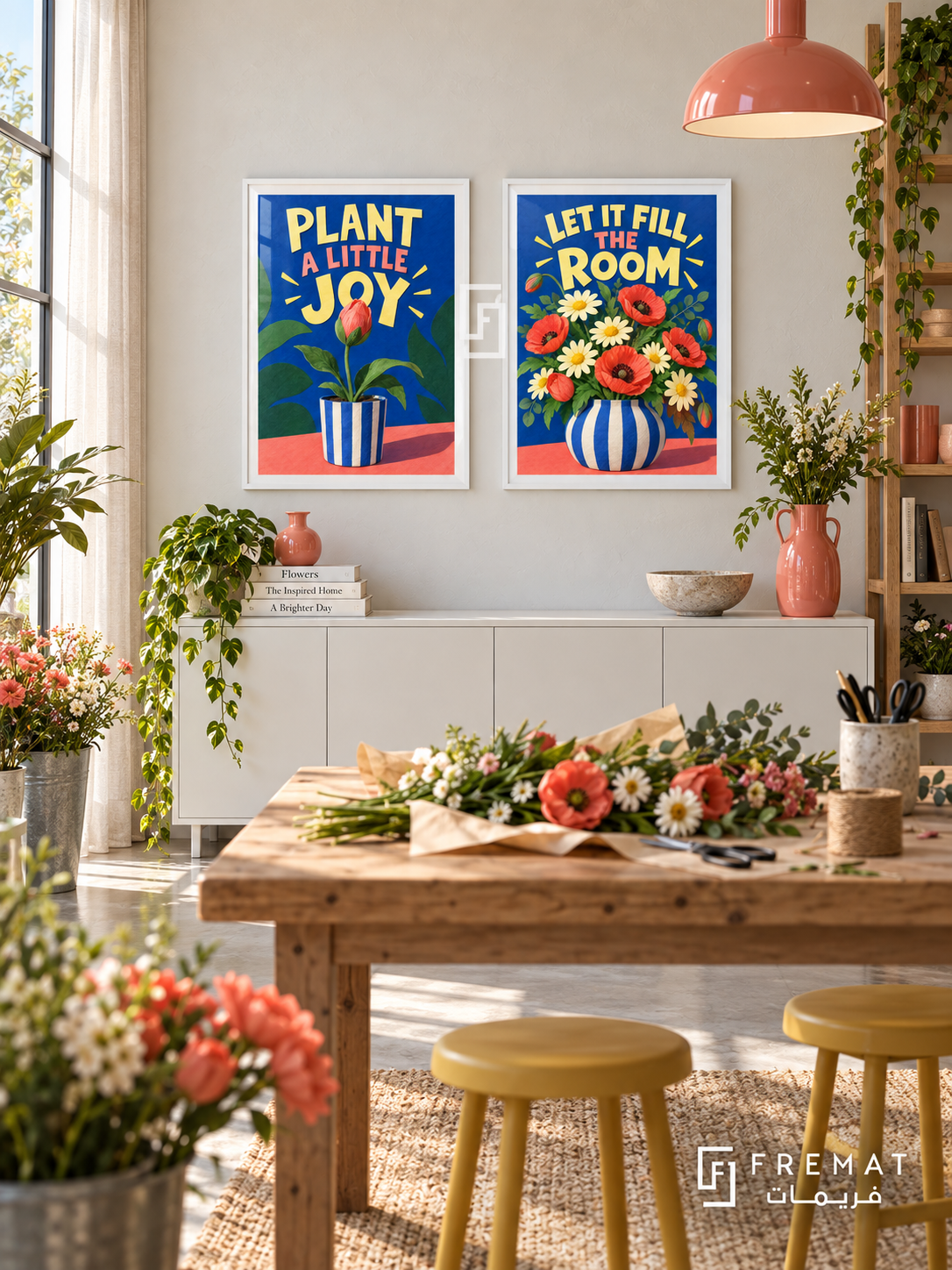 Florist — set of two commercial artworks in White frames.