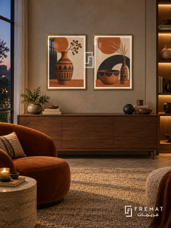 Terracotta Rhythm — set of two culture artworks in Gold frames.