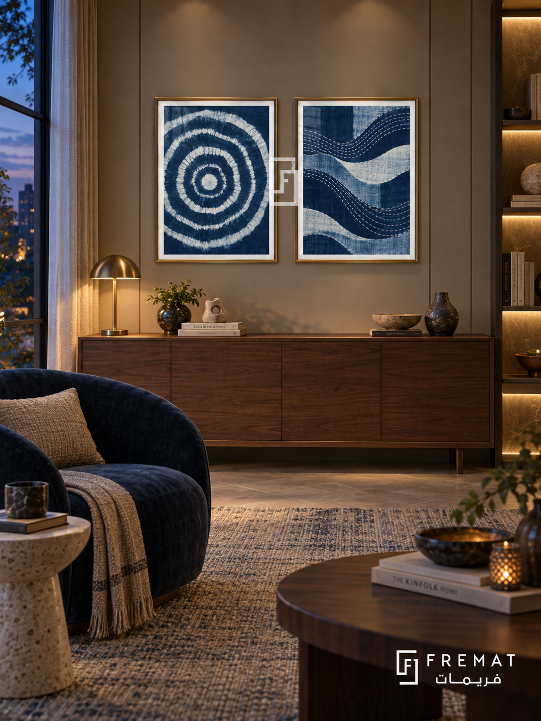 Indigo Threads — set of two culture artworks in Gold frames.