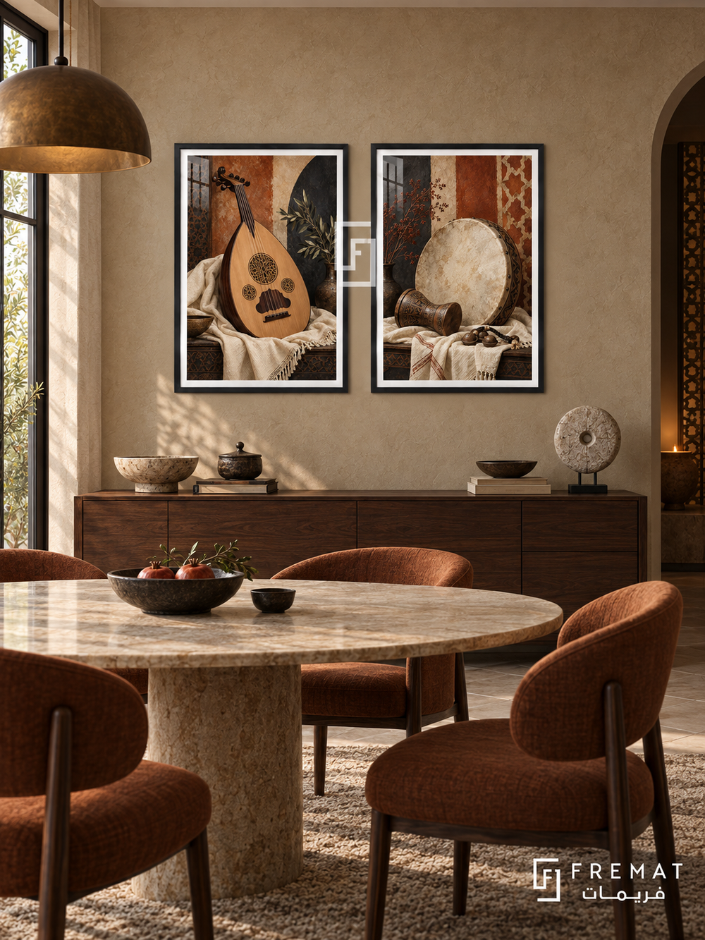 Oud And Rhythm — set of two culture artworks in Black frames.