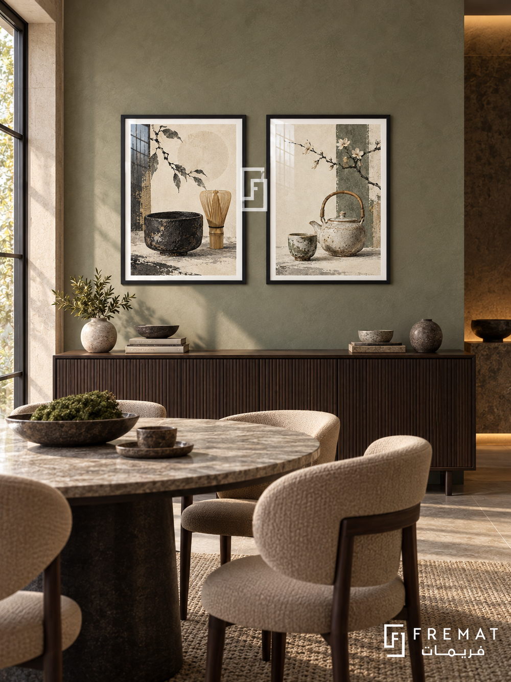 Tea Ceremony — set of two culture artworks in Black frames.