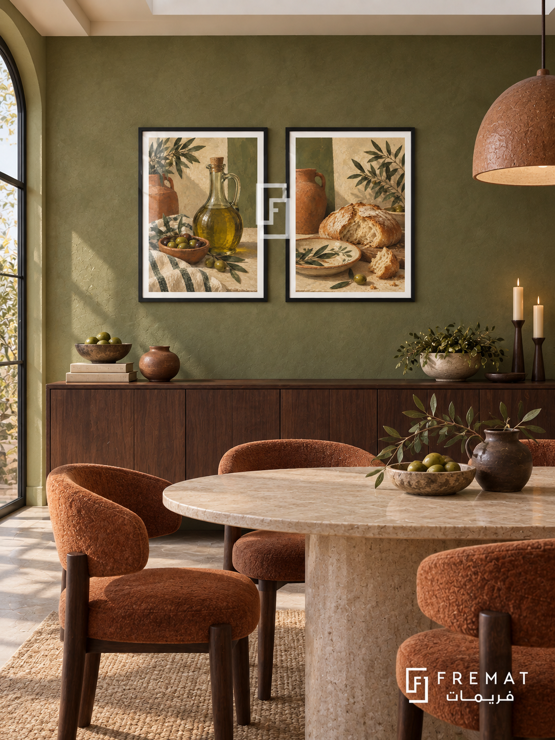 Mediterranean Table — set of two culture artworks in Black frames.