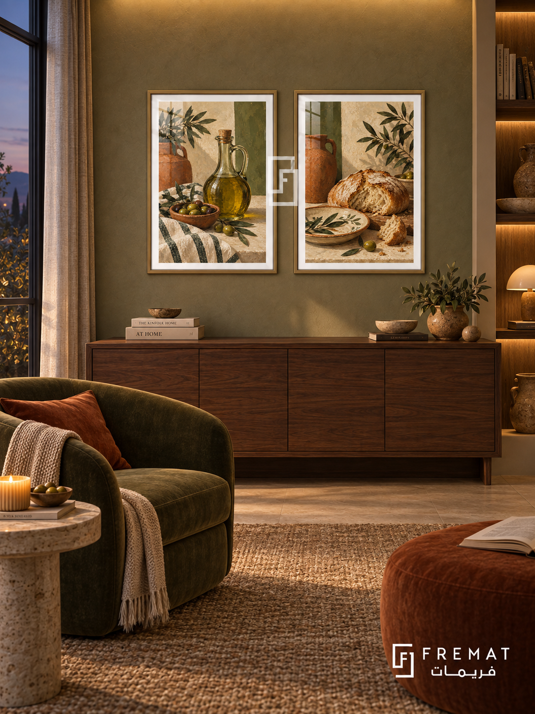 Mediterranean Table — set of two culture artworks in Gold frames.