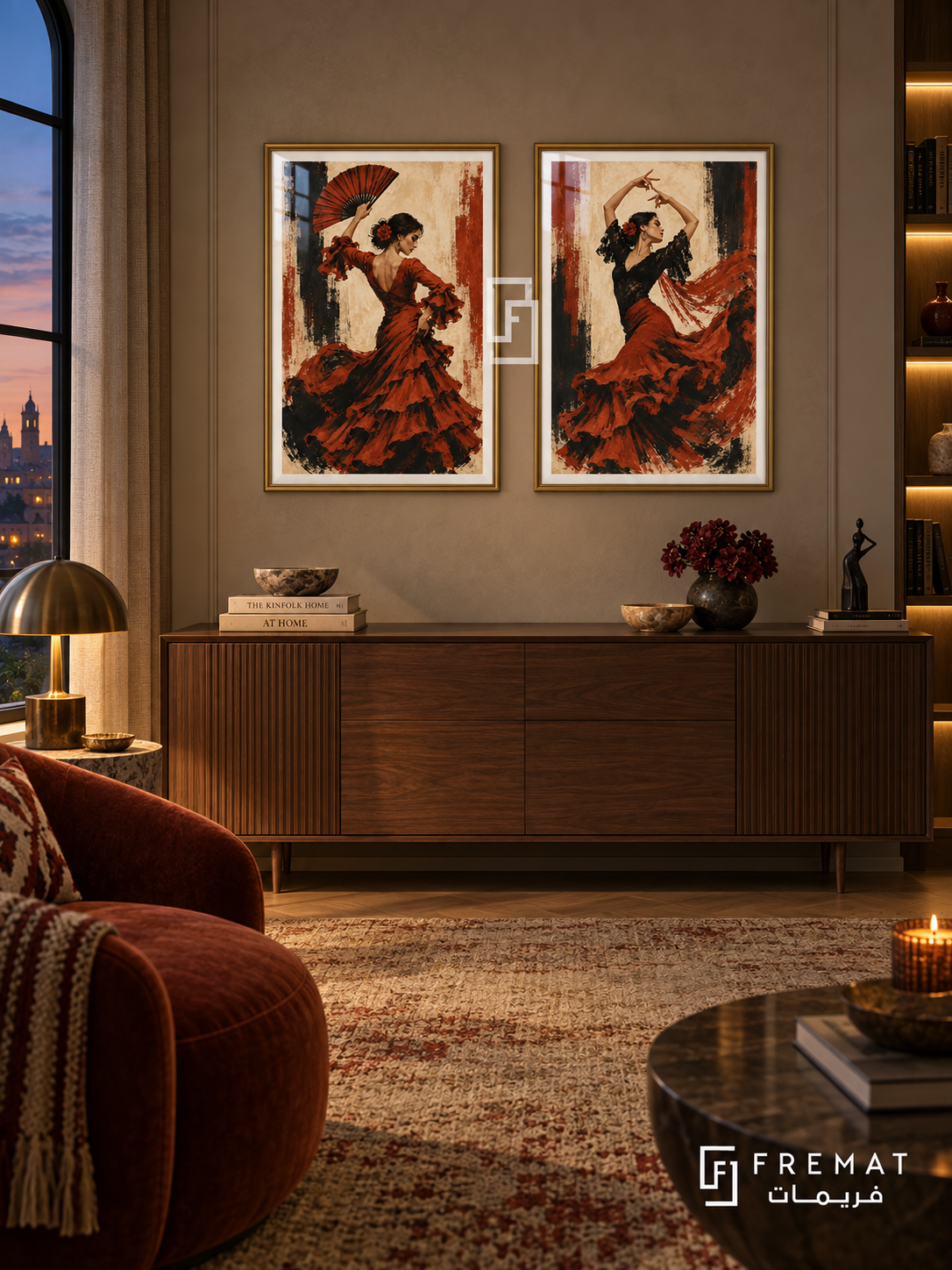 Flamenco Motion — set of two culture artworks in Gold frames.