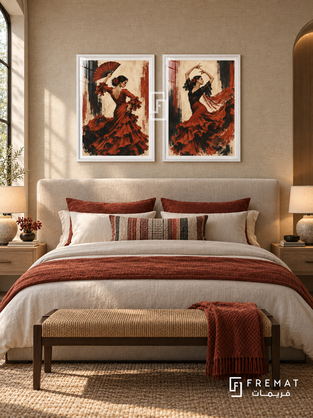 Flamenco Motion — set of two culture artworks in White frames.