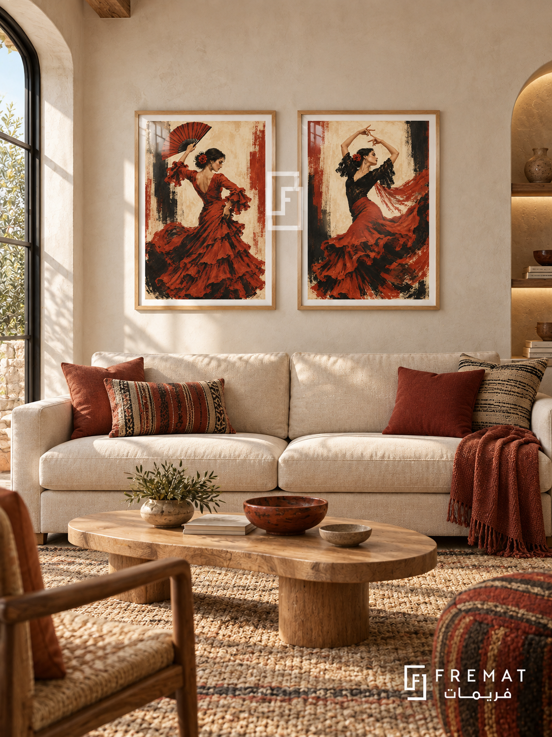 Flamenco Motion — set of two culture artworks in Wooden Texture frames.