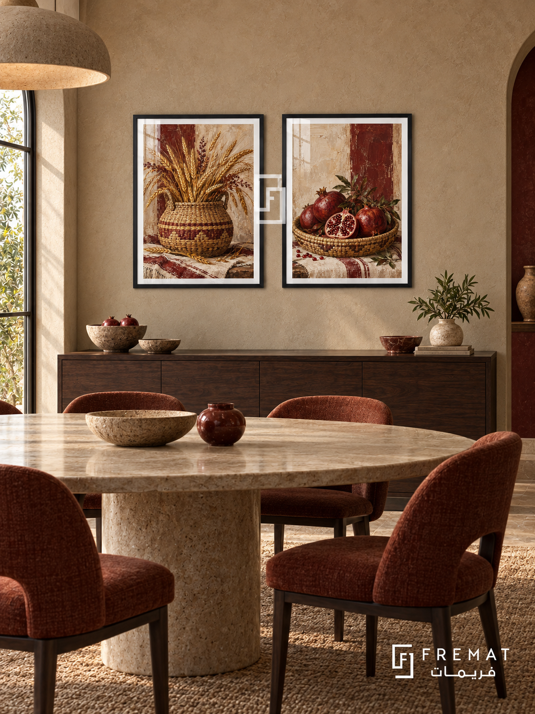 Basket And Harvest — set of two culture artworks in Black frames.