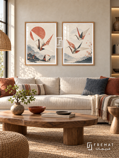 Paper Flight — set of two culture artworks in Wooden Texture frames.