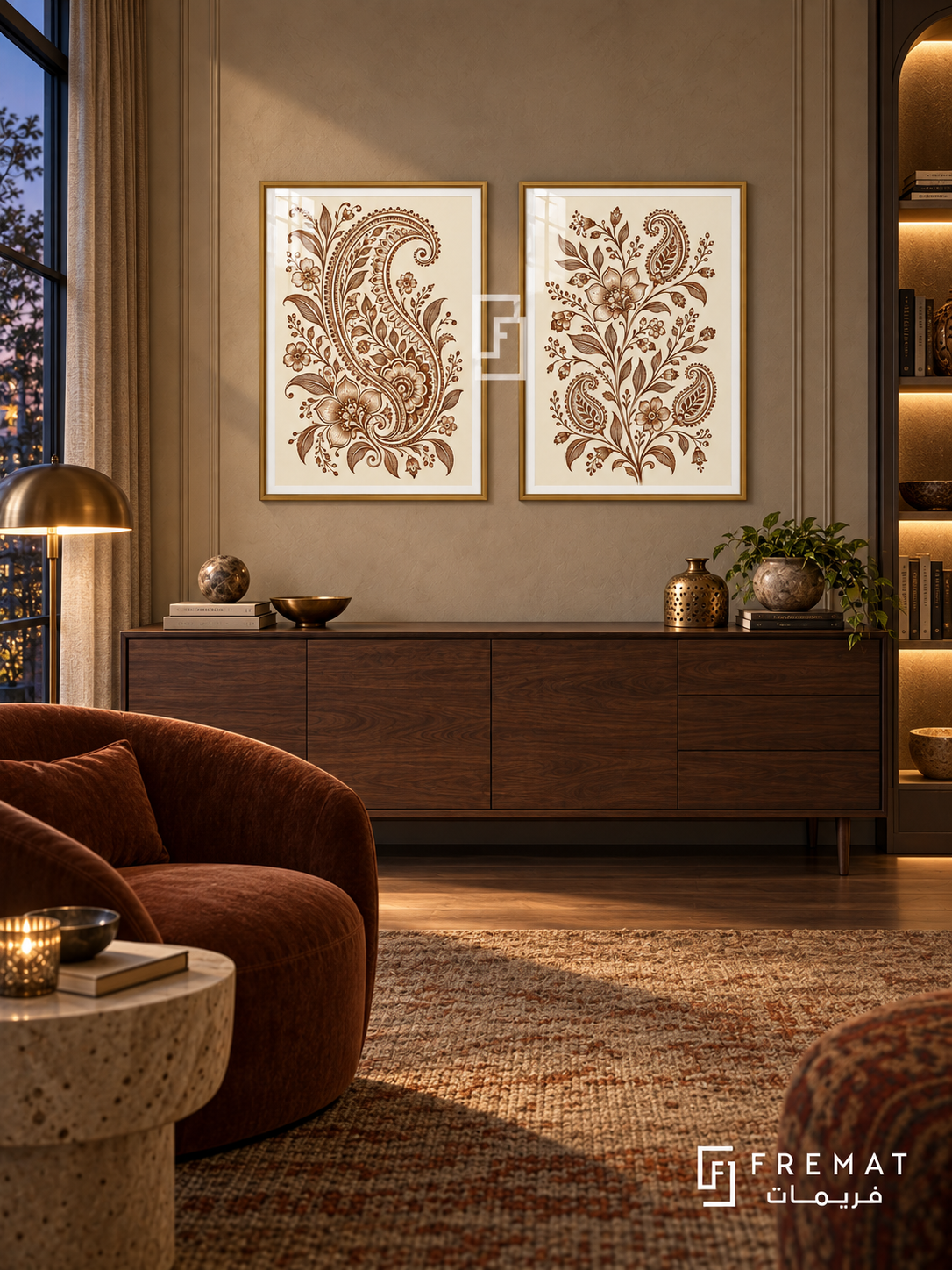 Henna Garden — set of two culture artworks in Gold frames.