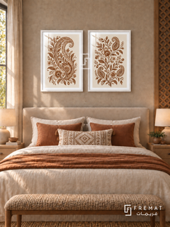 Henna Garden — set of two culture artworks in White frames.