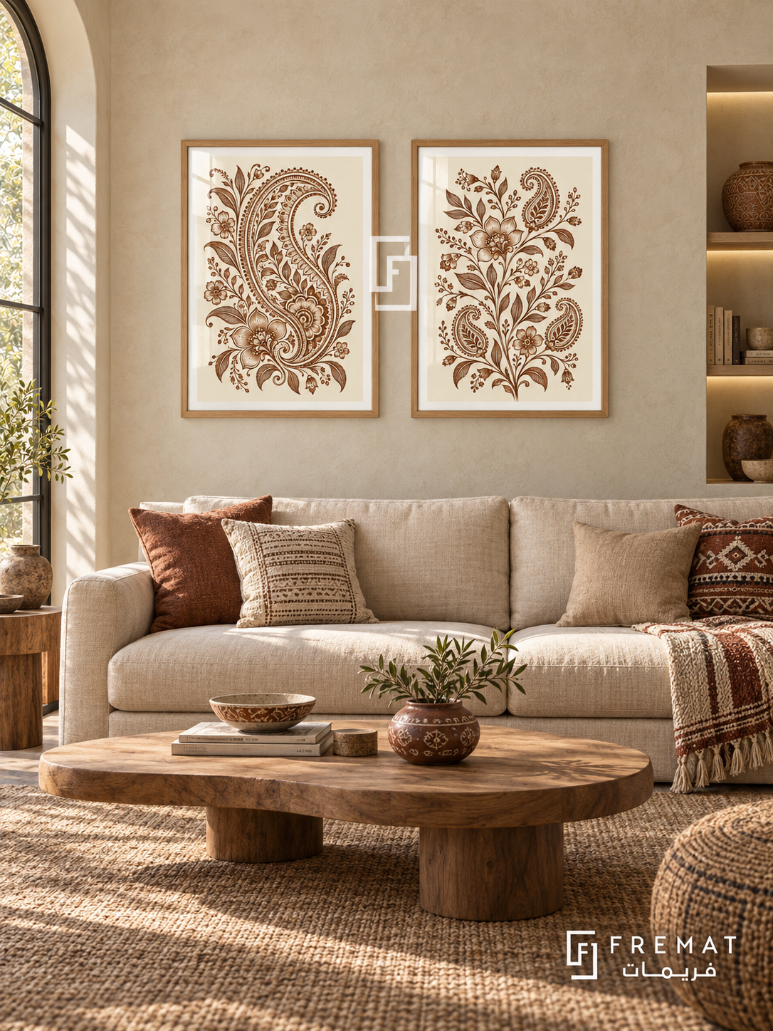 Henna Garden — set of two culture artworks in Wooden Texture frames.