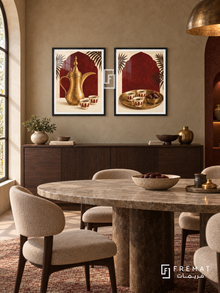 Coffee Welcome — set of two culture artworks in Black frames.