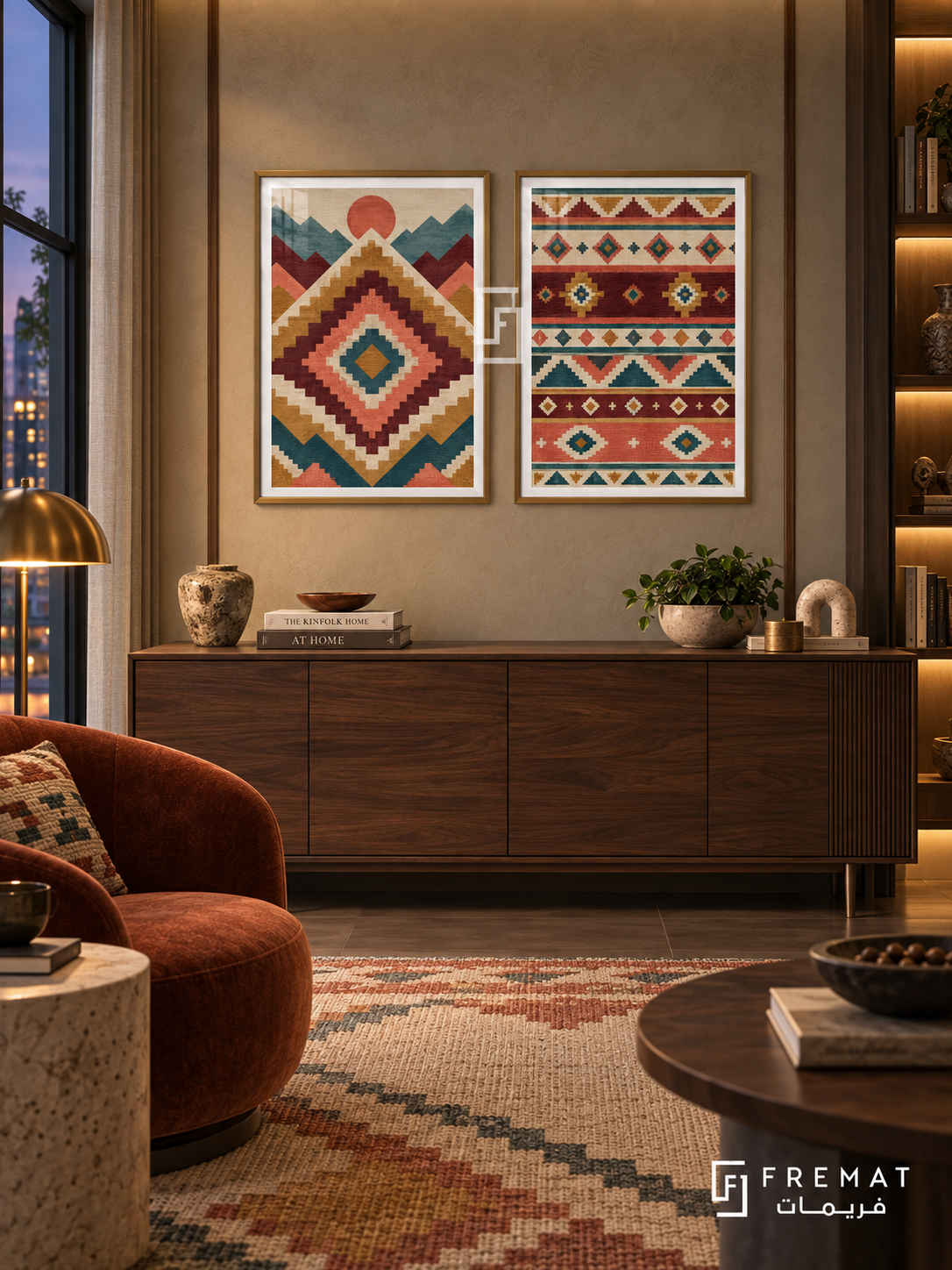 Andean Color — set of two culture artworks in Gold frames.