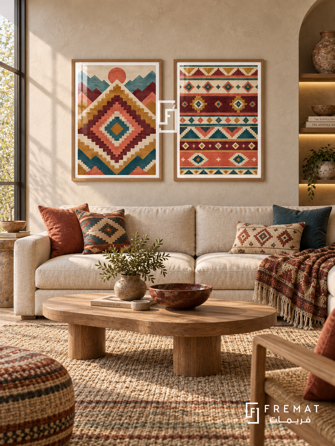Andean Color — set of two culture artworks in Wooden Texture frames.