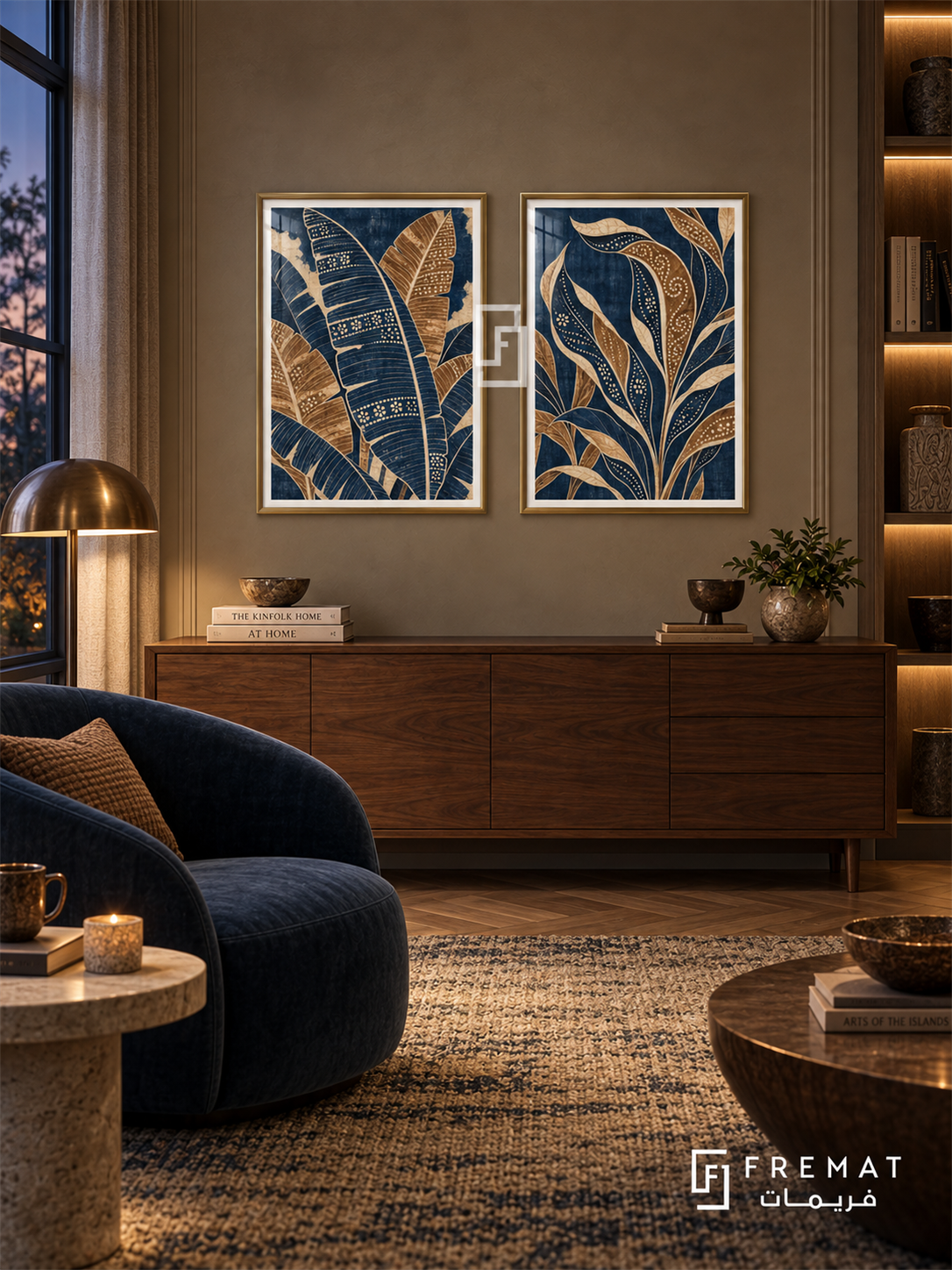 Batik Leaves — set of two culture artworks in Gold frames.