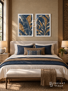 Batik Leaves — set of two culture artworks in White frames.