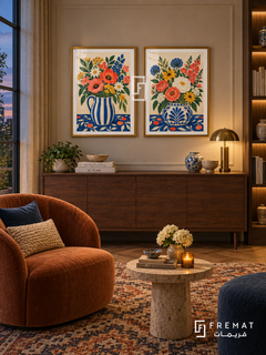 Market Flowers — set of two culture artworks in Gold frames.