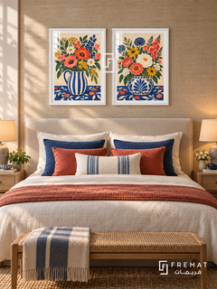 Market Flowers — set of two culture artworks in White frames.