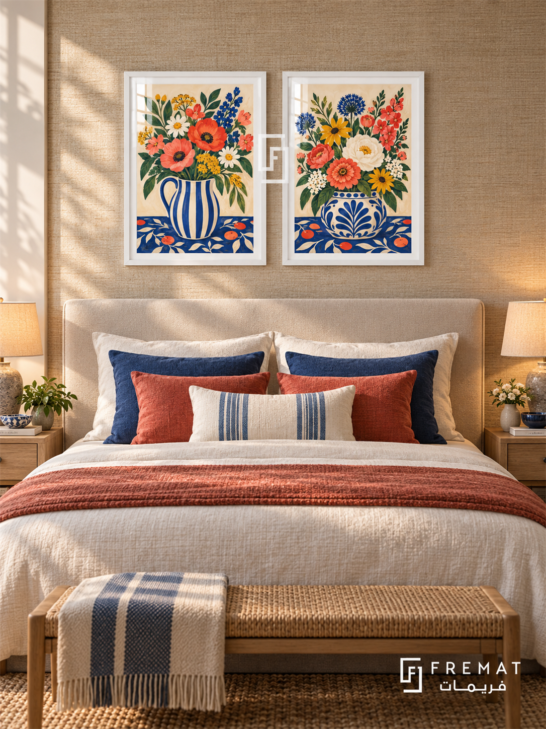 Market Flowers — set of two culture artworks in White frames.