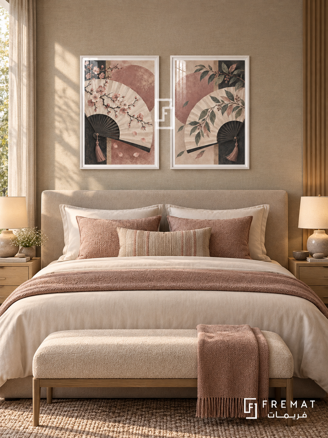Silk Fan — set of two culture artworks in White frames.