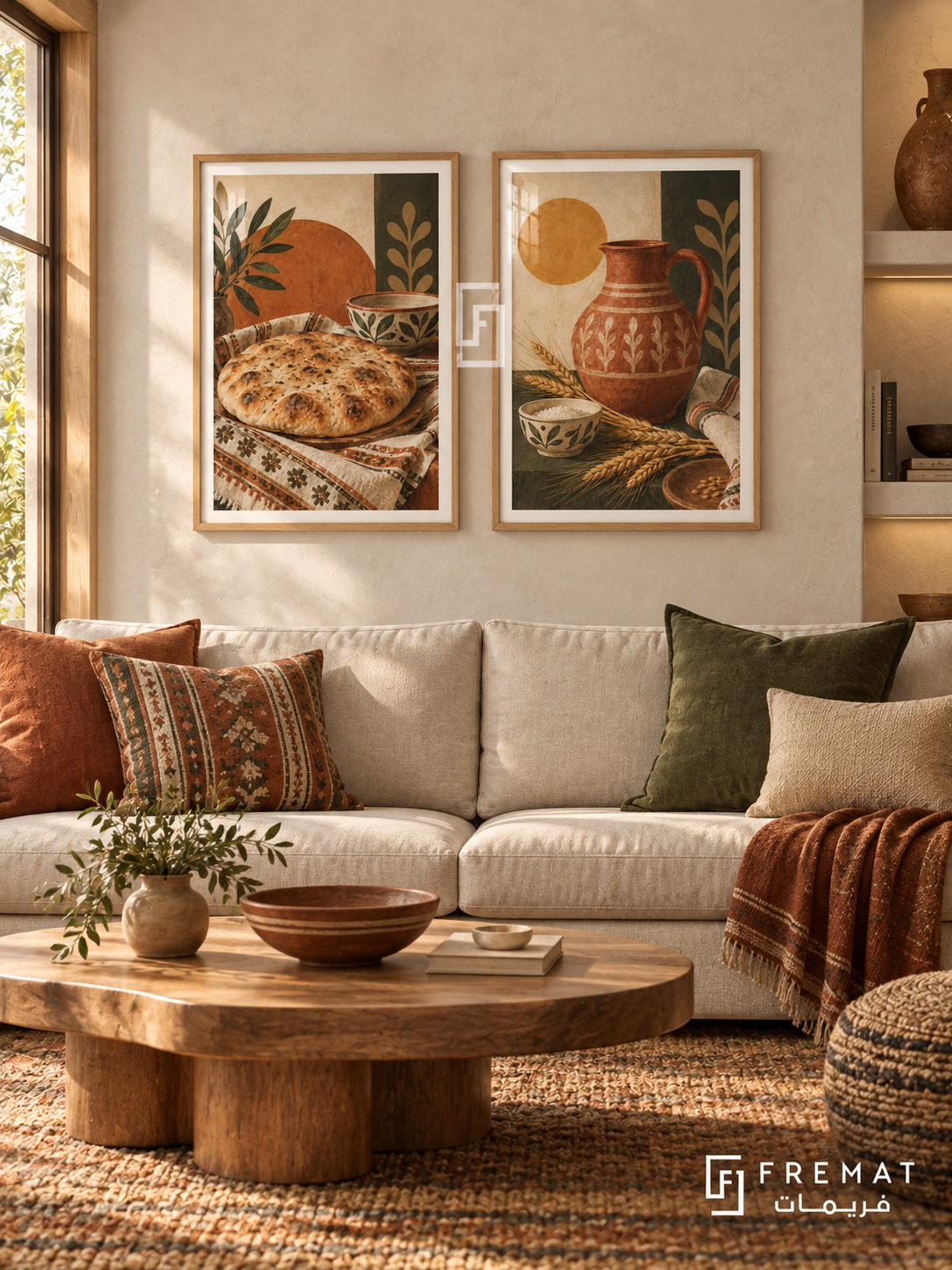 Shared Bread — set of two culture artworks in Wooden Texture frames.