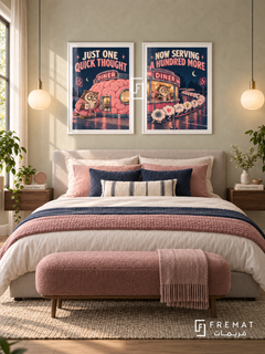 Overthinking — set of two funny artworks in White frames.