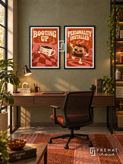 Coffee — set of two funny artworks in Black frames.