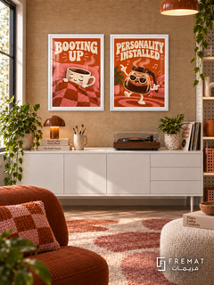 Coffee — set of two funny artworks in White frames.