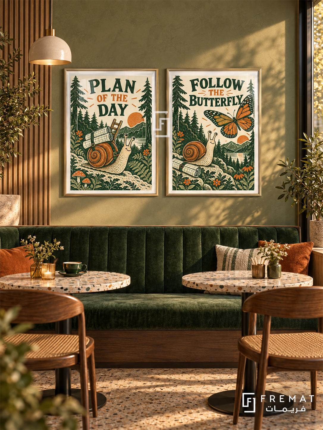 Plans — set of two funny artworks in Gold frames.