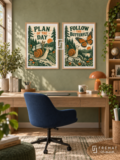 Plans — set of two funny artworks in Wooden Texture frames.