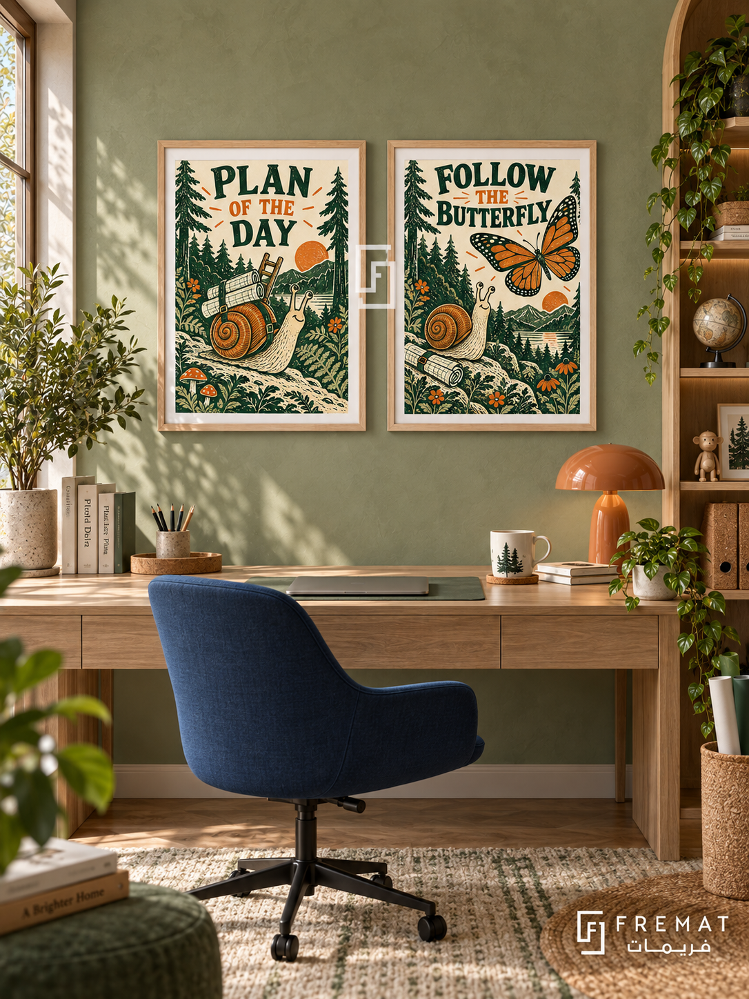 Plans — set of two funny artworks in Wooden Texture frames.