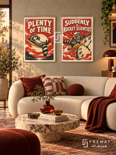 Deadline — set of two funny artworks in Gold frames.