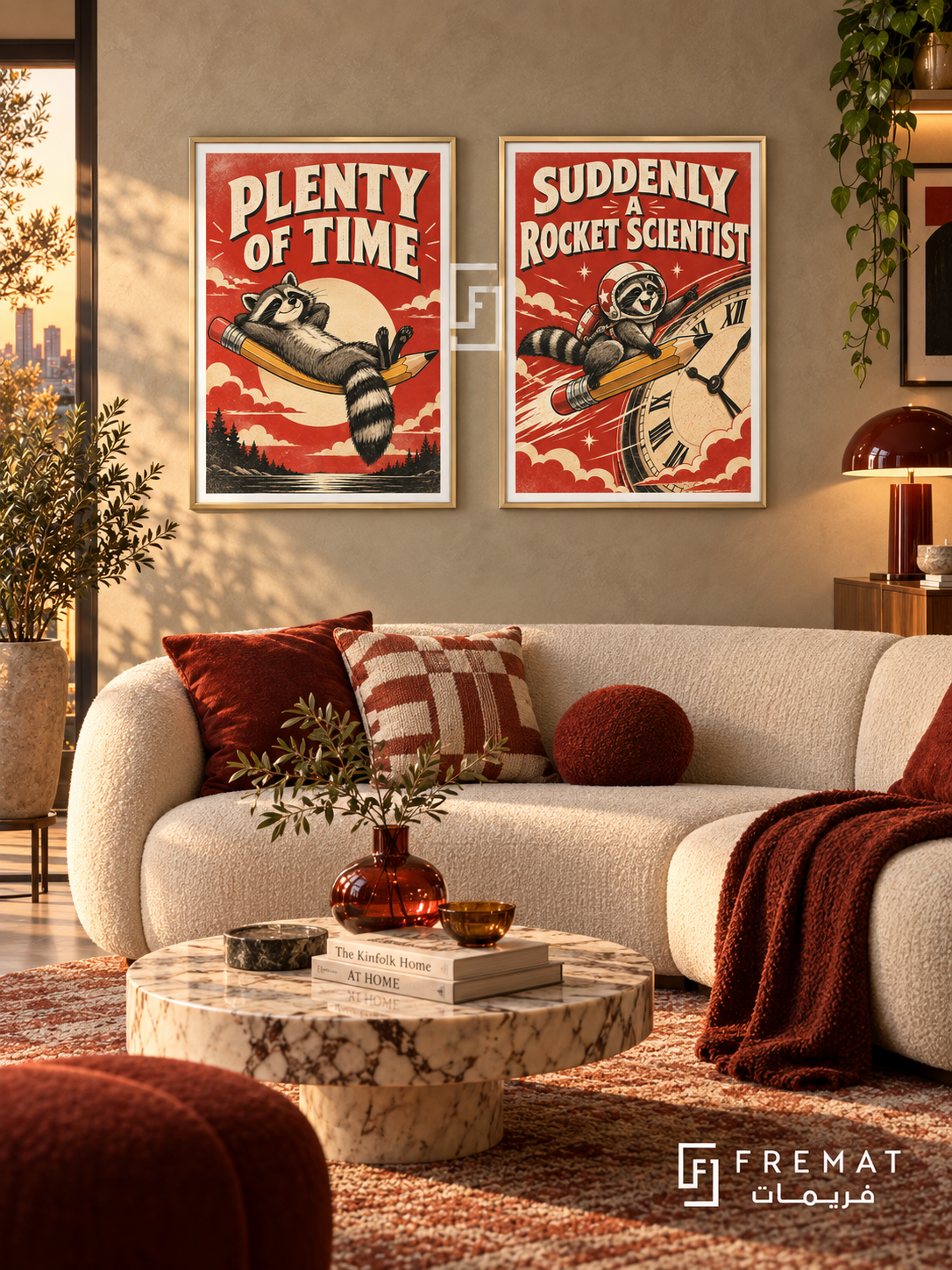 Deadline — set of two funny artworks in Gold frames.