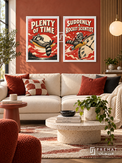 Deadline — set of two funny artworks in White frames.
