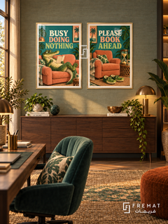 Nothing — set of two funny artworks in Gold frames.