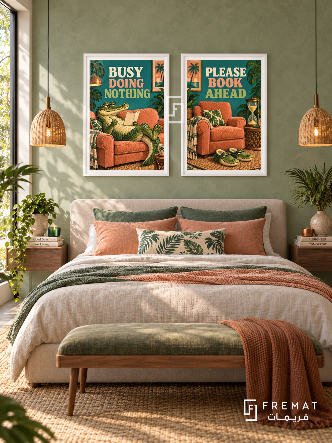 Nothing — set of two funny artworks in White frames.