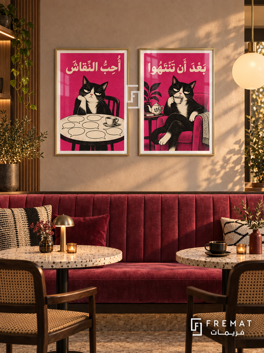 Silence — set of two funny artworks in Gold frames.