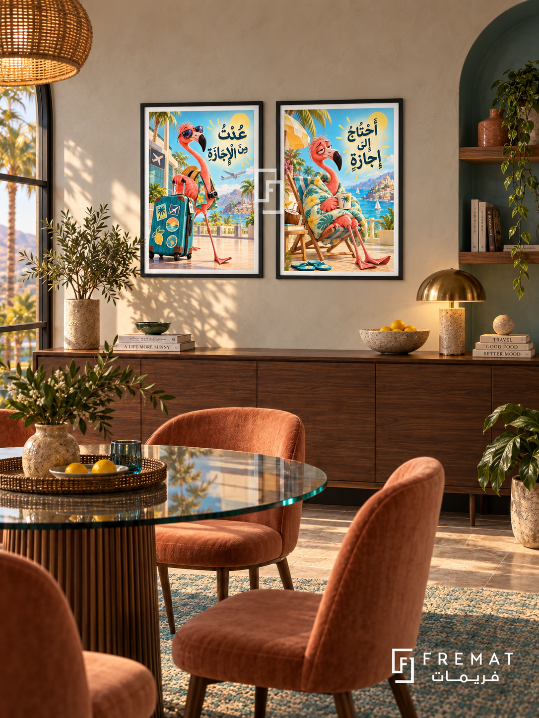 Holiday — set of two funny artworks in Black frames.