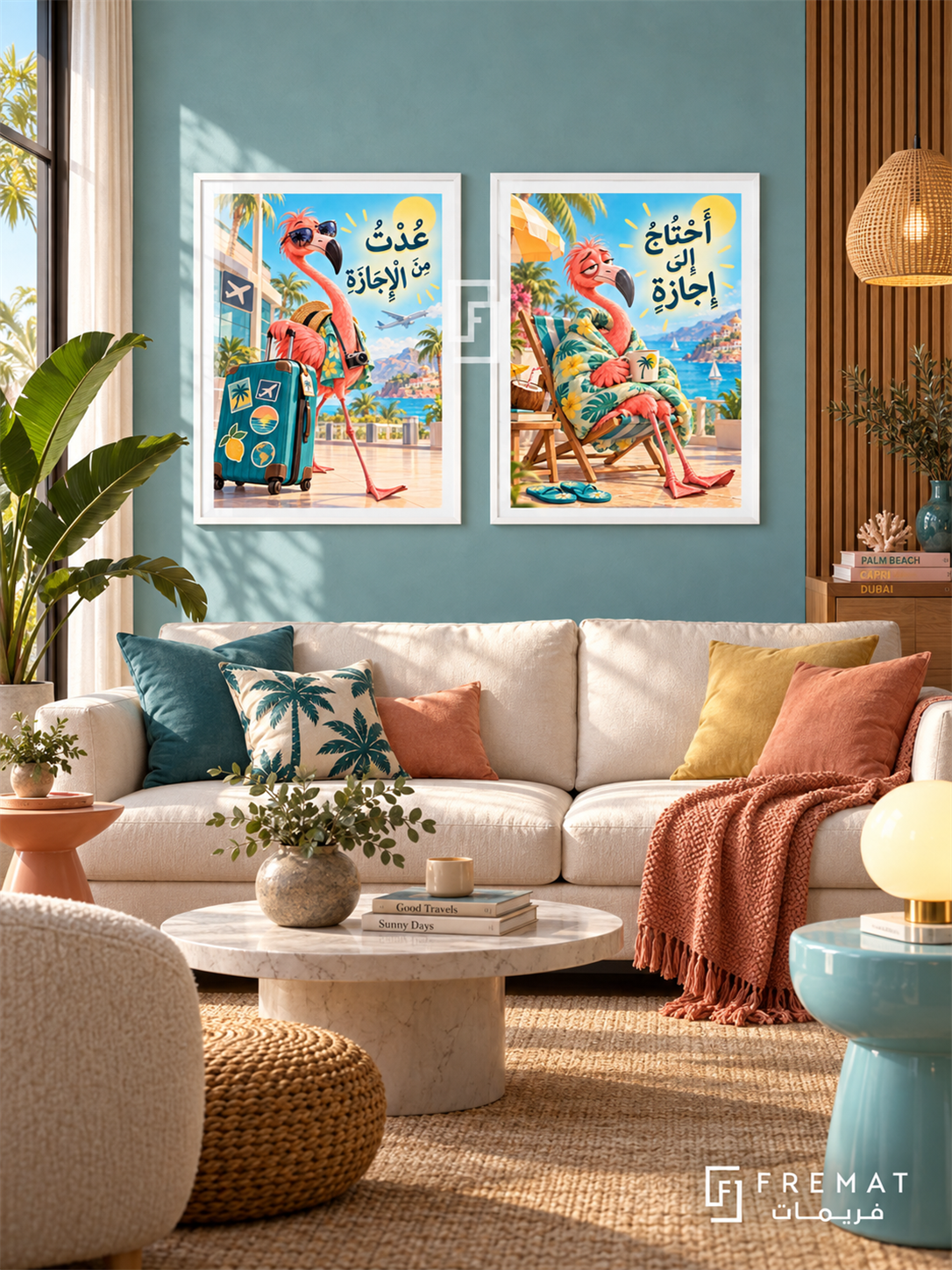 Holiday — set of two funny artworks in White frames.