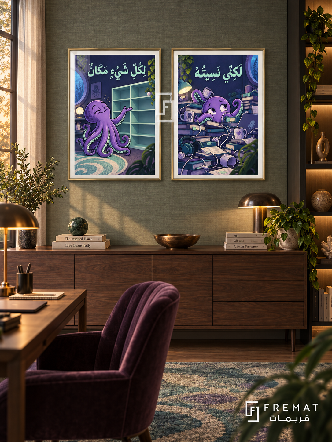 Chaos — set of two funny artworks in Gold frames.