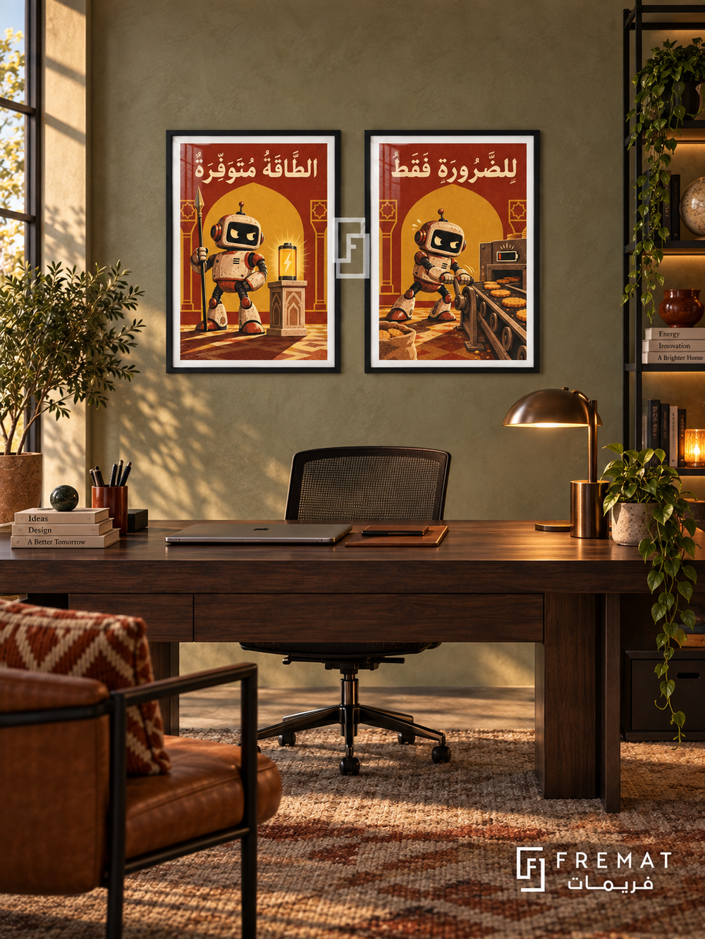 Energy — set of two funny artworks in Black frames.