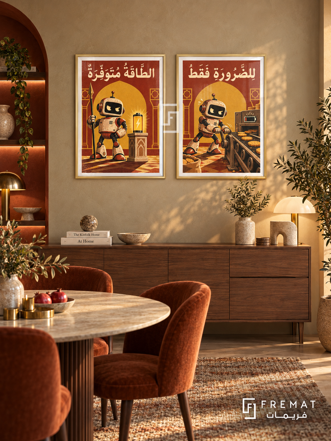 Energy — set of two funny artworks in Gold frames.