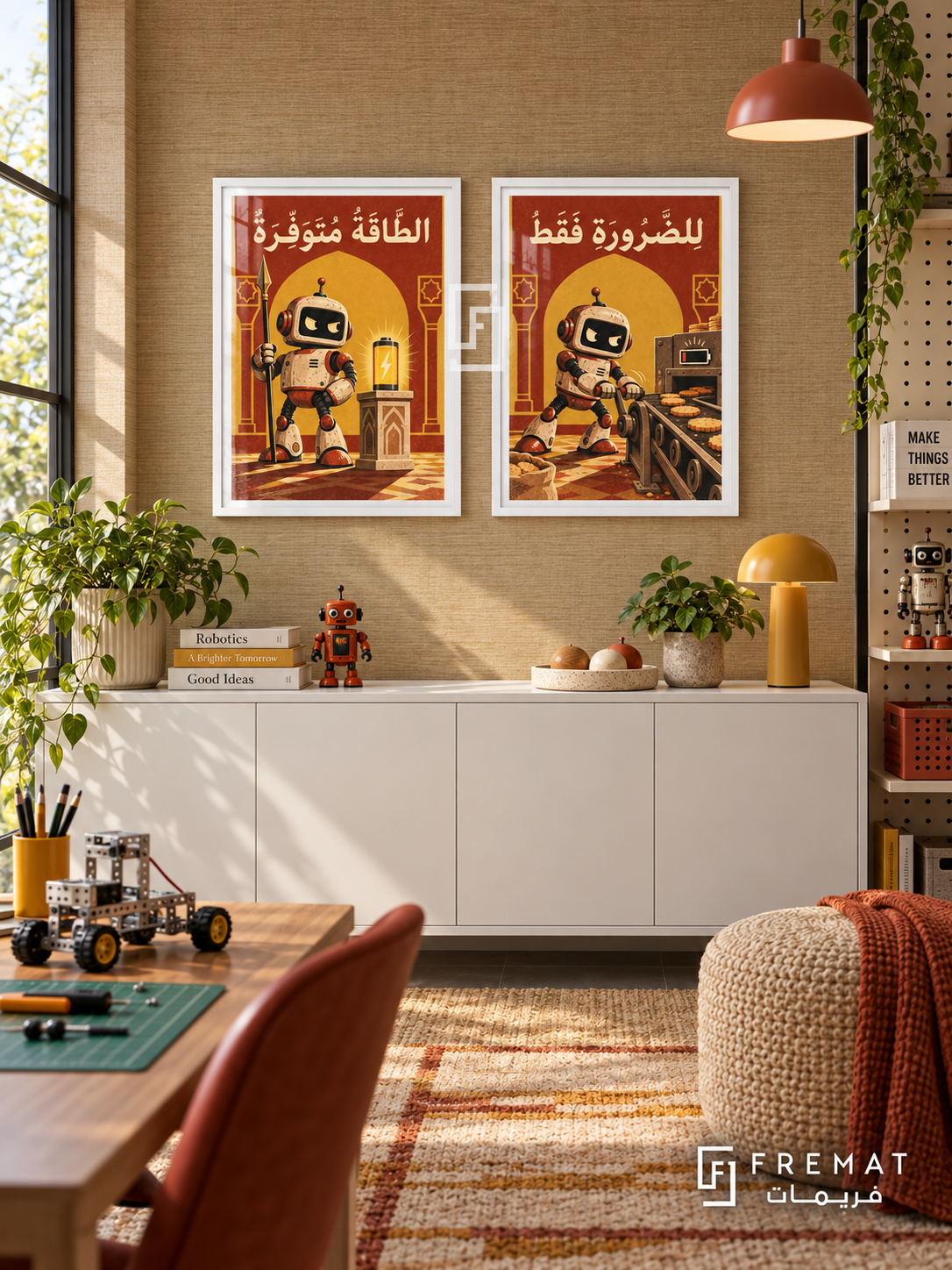 Energy — set of two funny artworks in White frames.