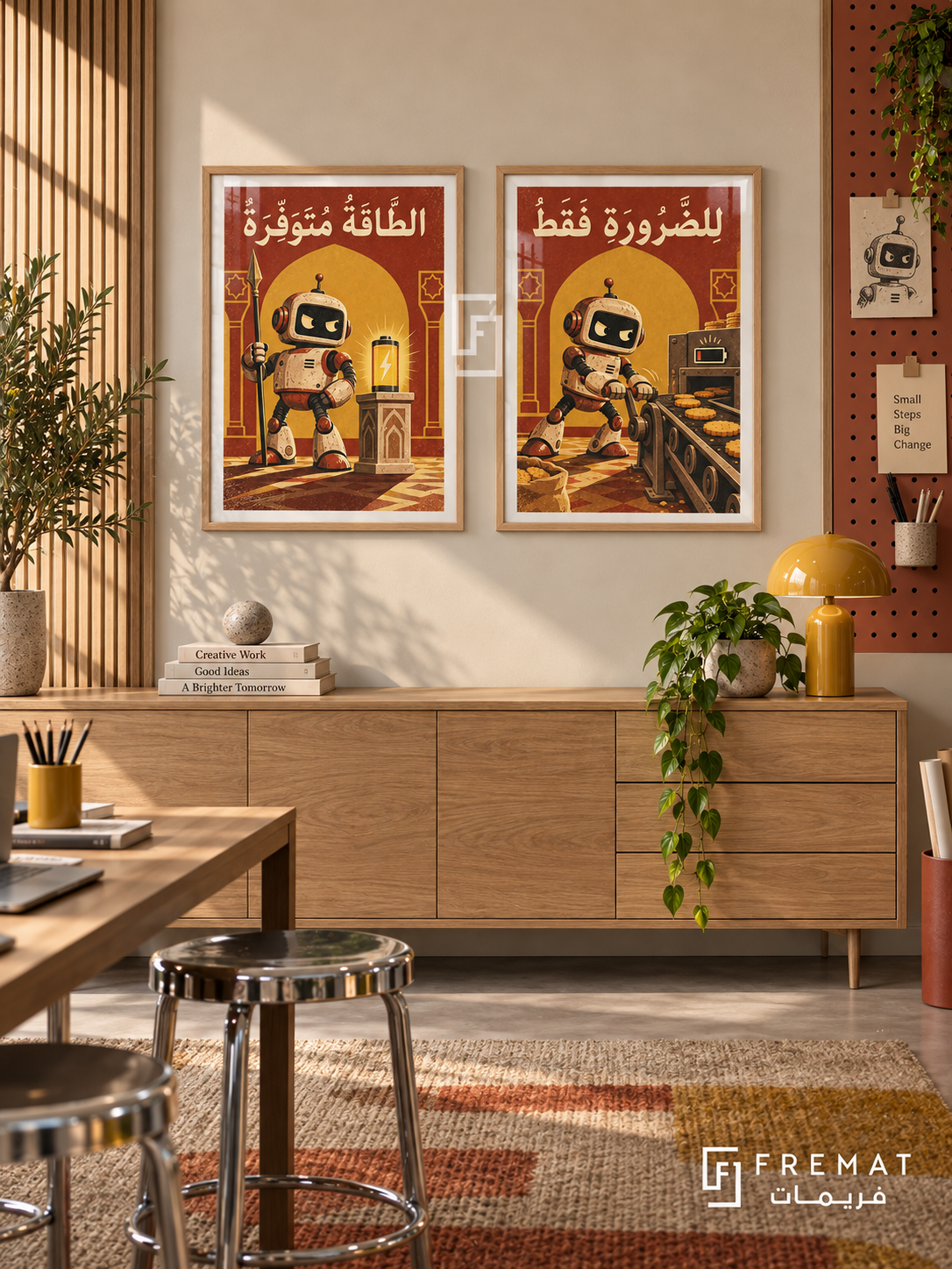 Energy — set of two funny artworks in Wooden Texture frames.
