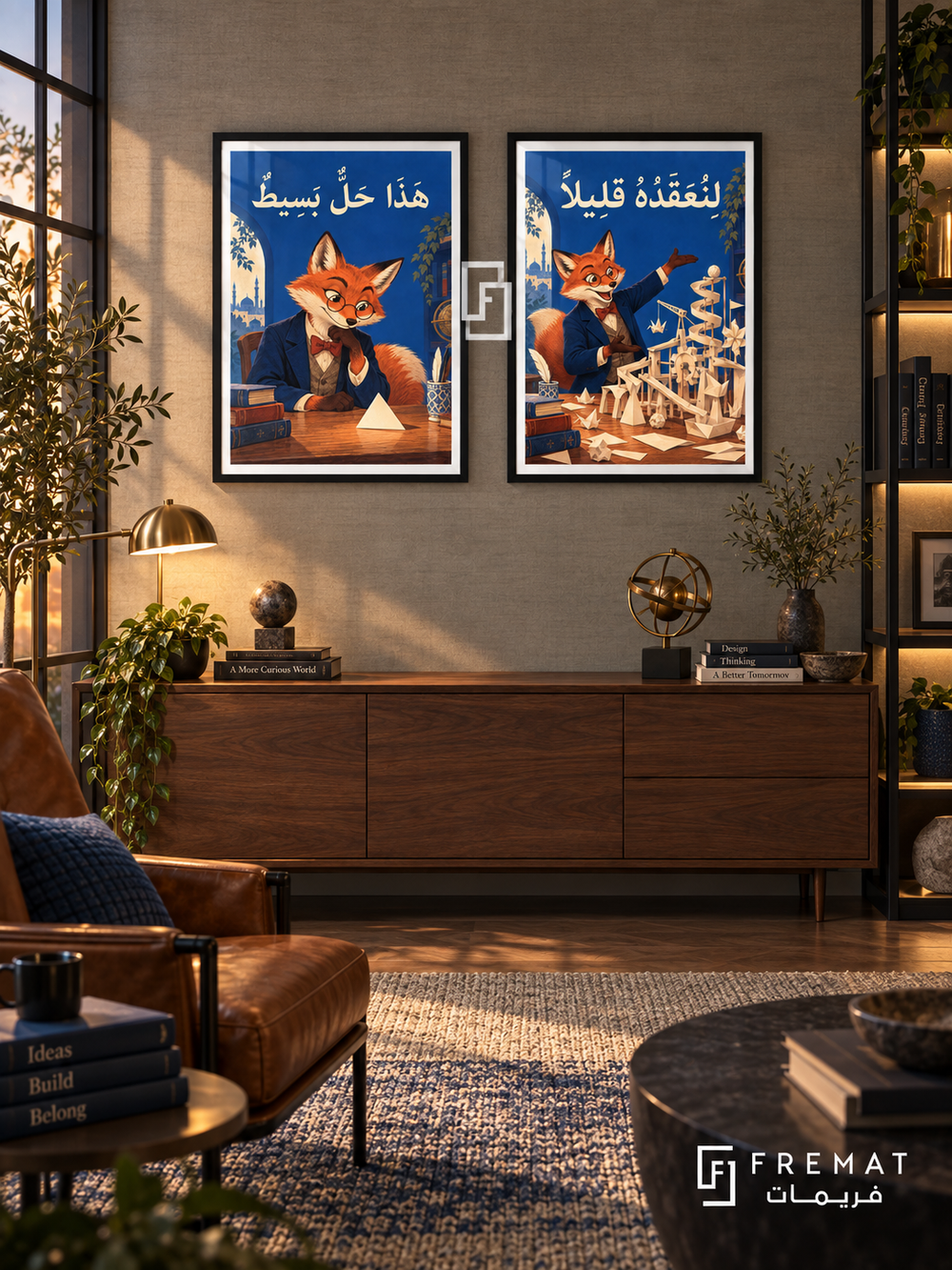 Thinking — set of two funny artworks in Black frames.
