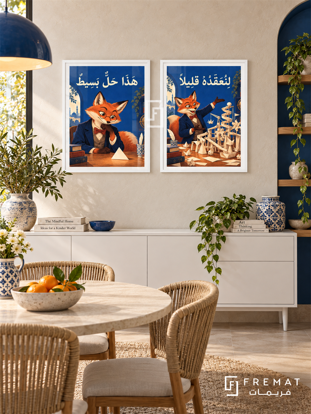 Thinking — set of two funny artworks in White frames.